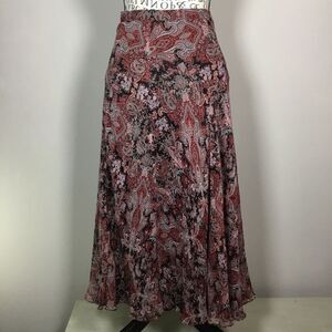 100% silk red black grey paisley floaty skirt boho hippie fairy fairycore sz 4P